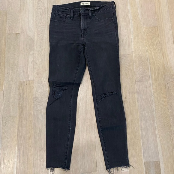Madewell 9” High Rise Skinny Jeans Black Ripped - Picture 4 of 4